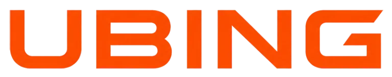 UBING logo in bold orange text on transparent background