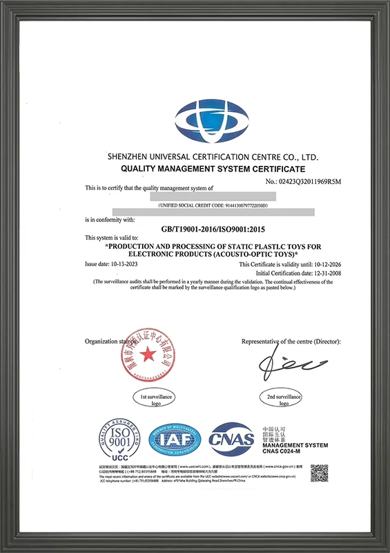 ISO 9001:2015 Certification (Toy Production)
